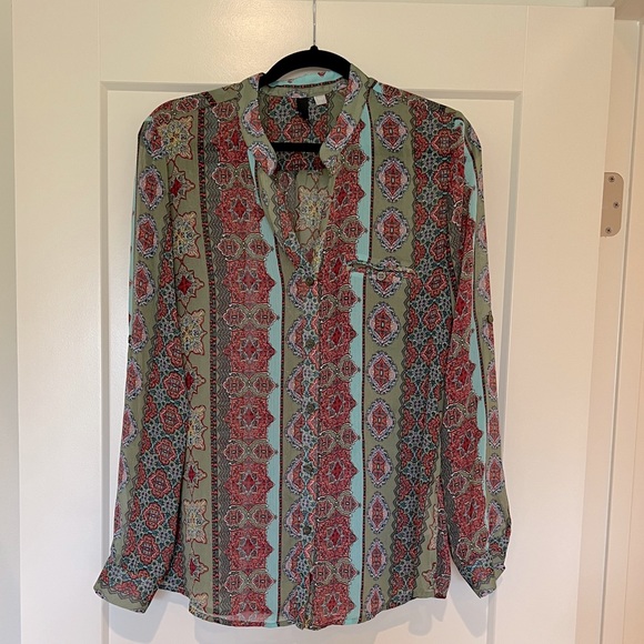 Kut from the cloth Womens Multi paisley print button down long sleeve shirt Sz L - Picture 1 of 3